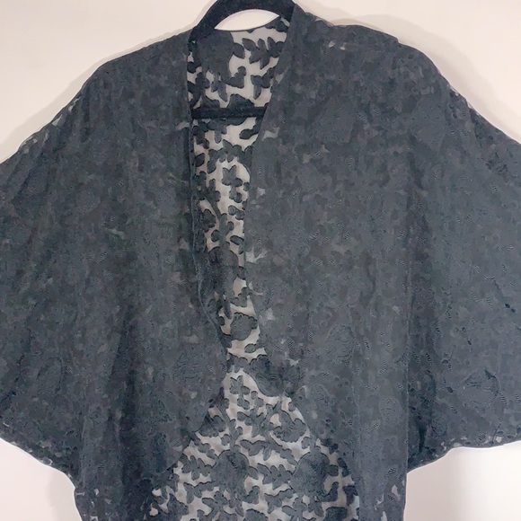 Fantasies by Morgan Taylor Vintage Women’s One Size Fits Most Black Sheer Kimono - Picture 3 of 8